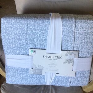 Shabby Chic Pale Blue Floral Reversible Quilt Set